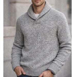 Schott Bros NYC Sweater Mens XL Marl Gray Shawl Collar Wool Blend Cozy Pullover